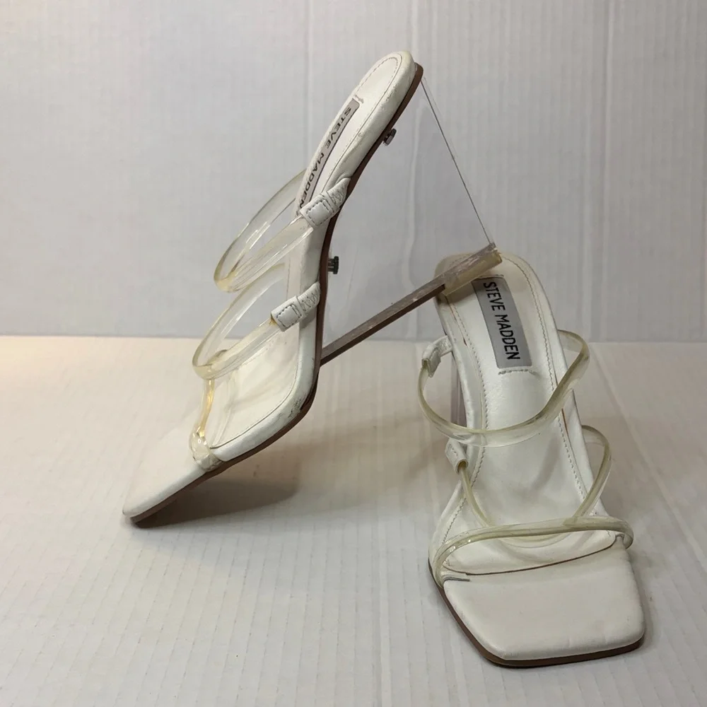 Steve Madden White Square-Toe Clear-Strap Wedges Size 6M